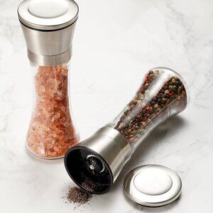Stainless Steel Sea Salt and Pepper Grinder Set of 2 - Adjustable Ceramic - Tall